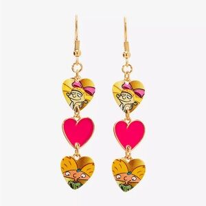 Hey Arnold! Helga and Arnold Gold and Pink Heart Charm Earrings